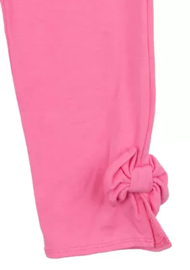 Toddler Girls Solid Pink Leggings with Bow Details