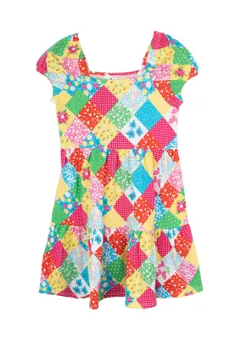 Toddler Girls Puff Sleeve Patchwork Dress