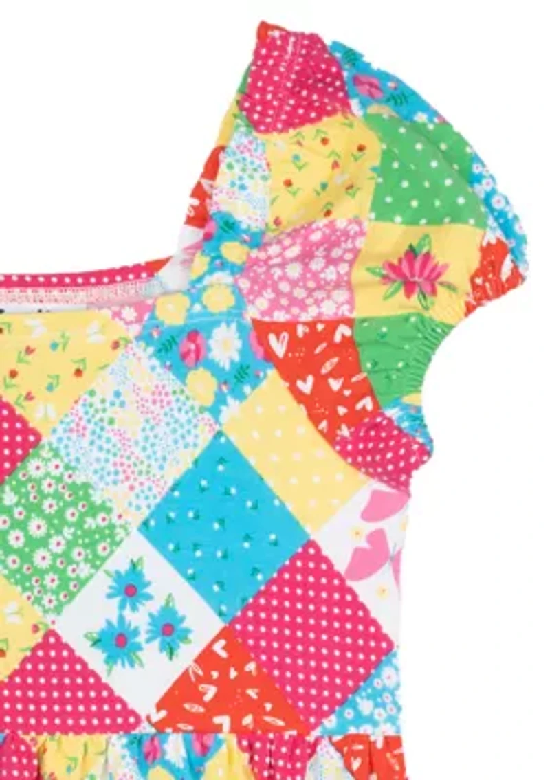 Toddler Girls Puff Sleeve Patchwork Dress