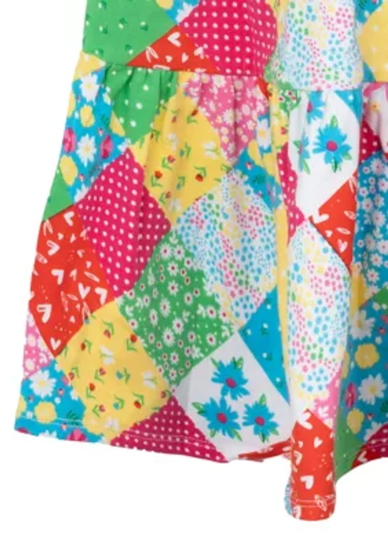 Toddler Girls Puff Sleeve Patchwork Dress