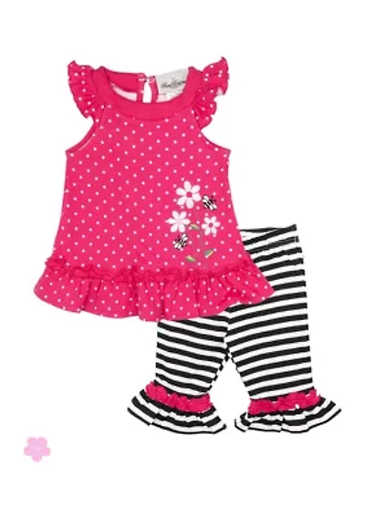 Baby Girls Dot Print Top and Striped Leggings Set