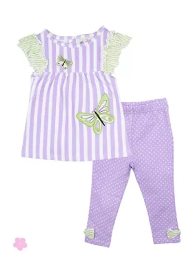 Baby Girls Stripe Top and Dot Printed Leggings Set