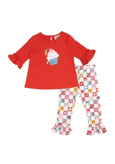 Baby Girls Cupcake Appliqué Top and Leggings Set