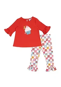 Baby Girls Cupcake Appliqué Top and Leggings Set