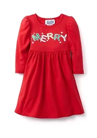 Toddler Girls Knit Appliqué Dress