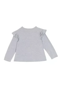 Toddler Girls Long Sleeve Ruffled Shoulder Santa T-Shirt