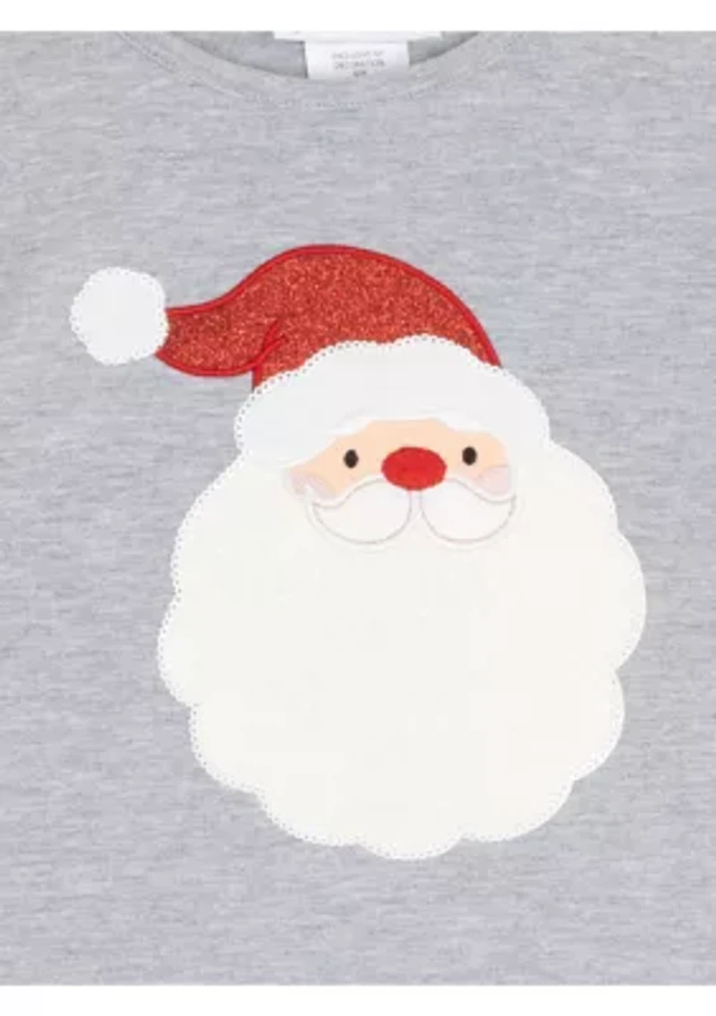 Toddler Girls Long Sleeve Ruffled Shoulder Santa T-Shirt
