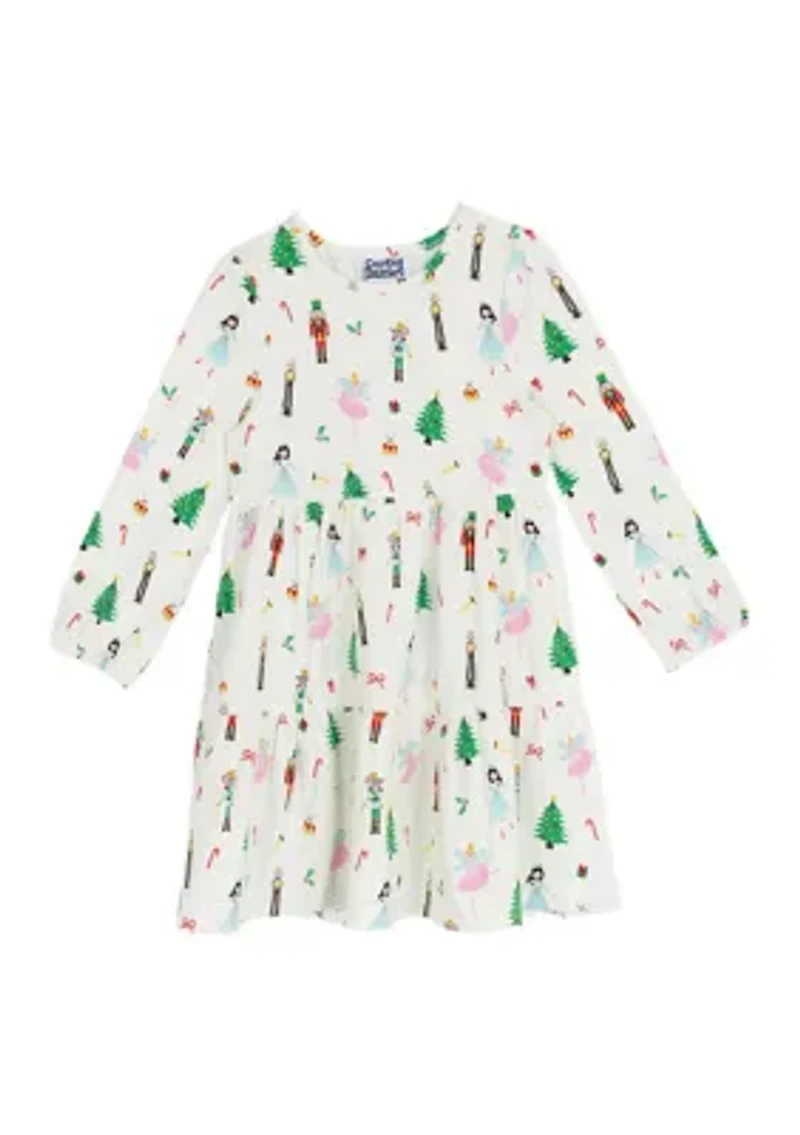Toddler Girls Long Sleeve Nutcracker Print Dress