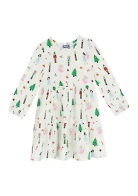 Toddler Girls Long Sleeve Nutcracker Print Dress