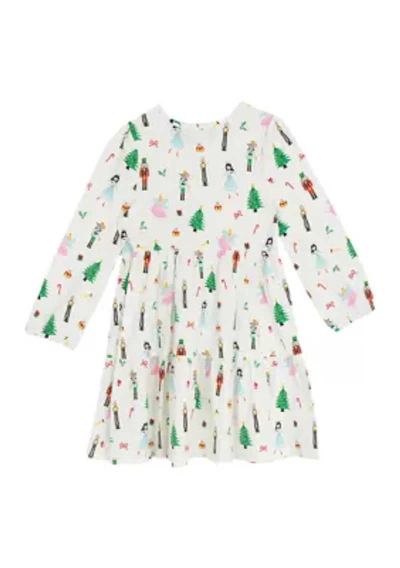 Toddler Girls Long Sleeve Nutcracker Print Dress