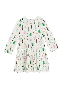 Toddler Girls Long Sleeve Nutcracker Print Dress