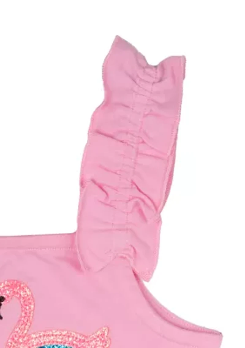 Toddler Girls Flamingo Graphic Ruffle Tank Top