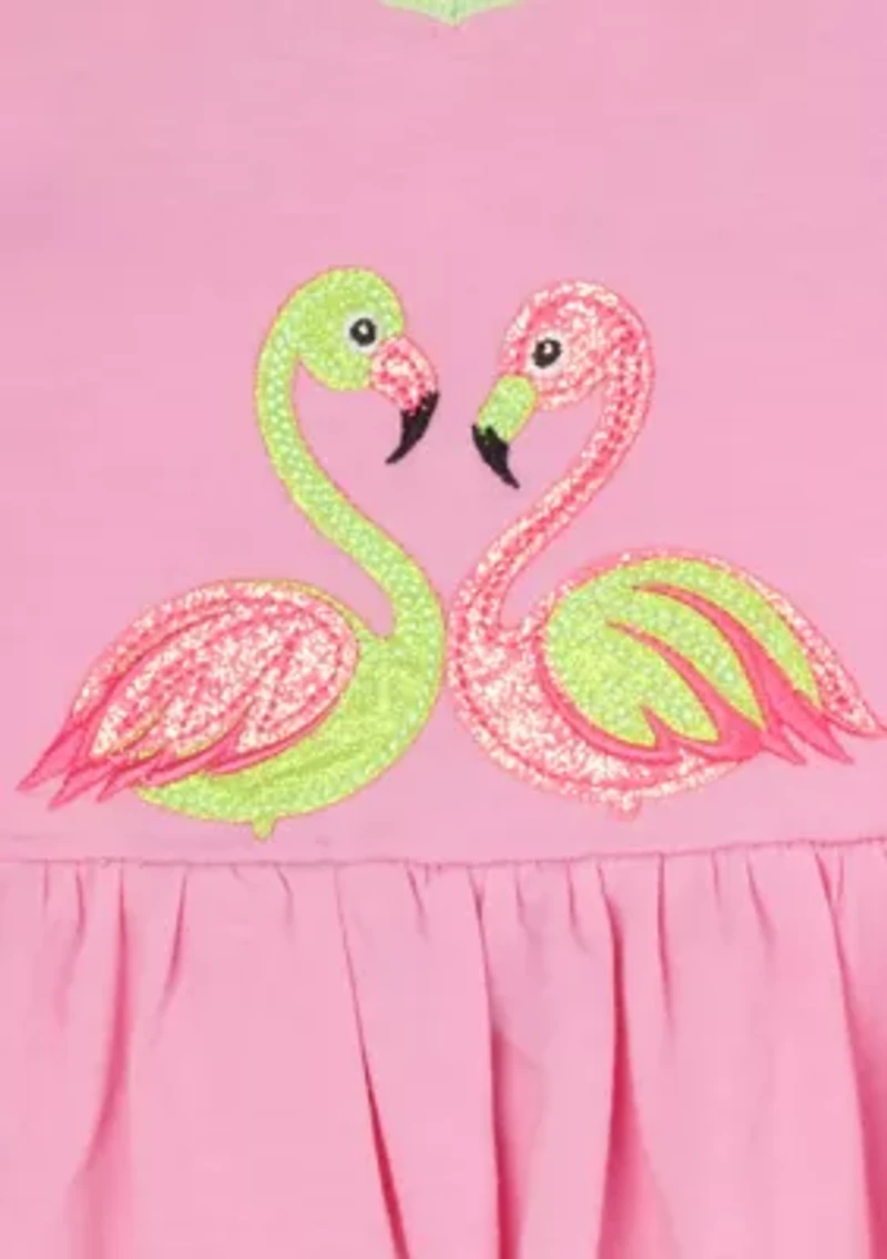 Toddler Girls Flamingo Embroidered Dress