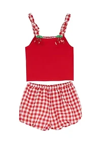Toddler Girls Gingham Bubble Shorts and Tank Set