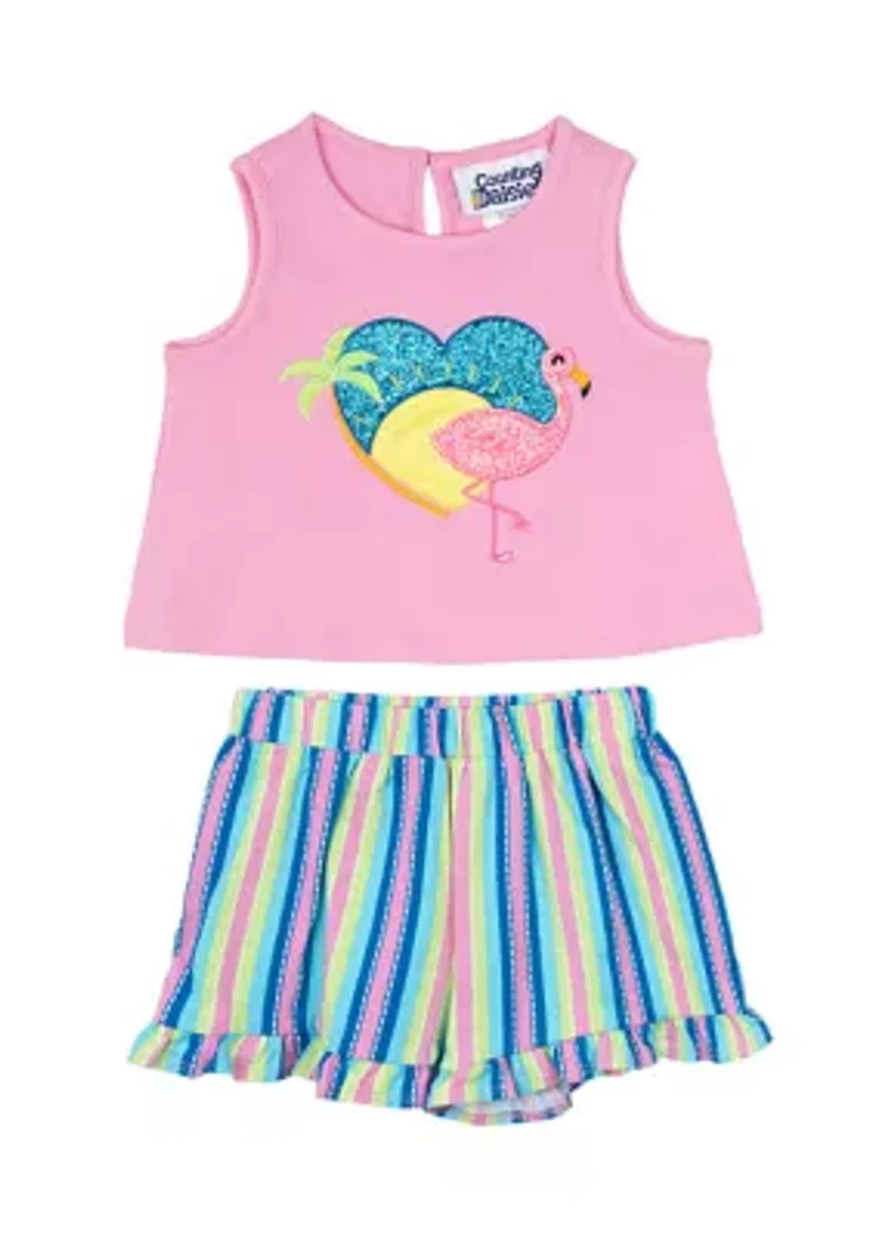 Baby Girls Flamingo Top and Printed Shorts Set
