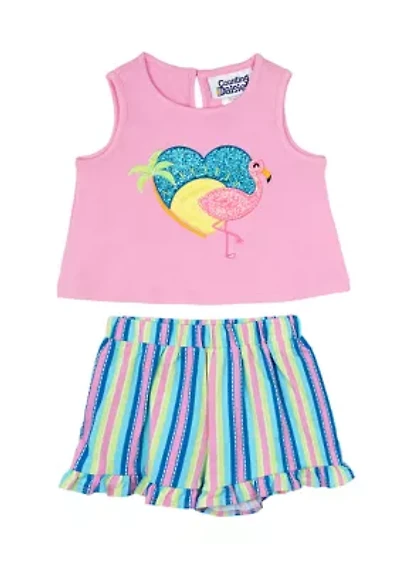 Baby Girls Flamingo Top and Printed Shorts Set