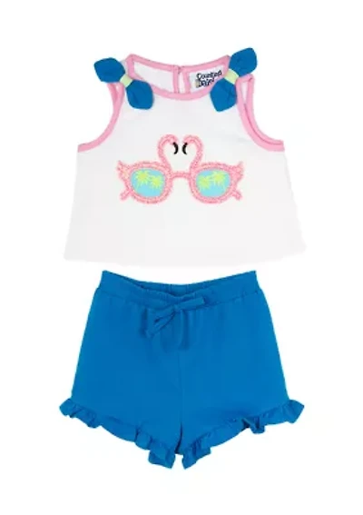 Baby Girls Flamingo Graphic Tank Top and Ruffle Shorts Set
