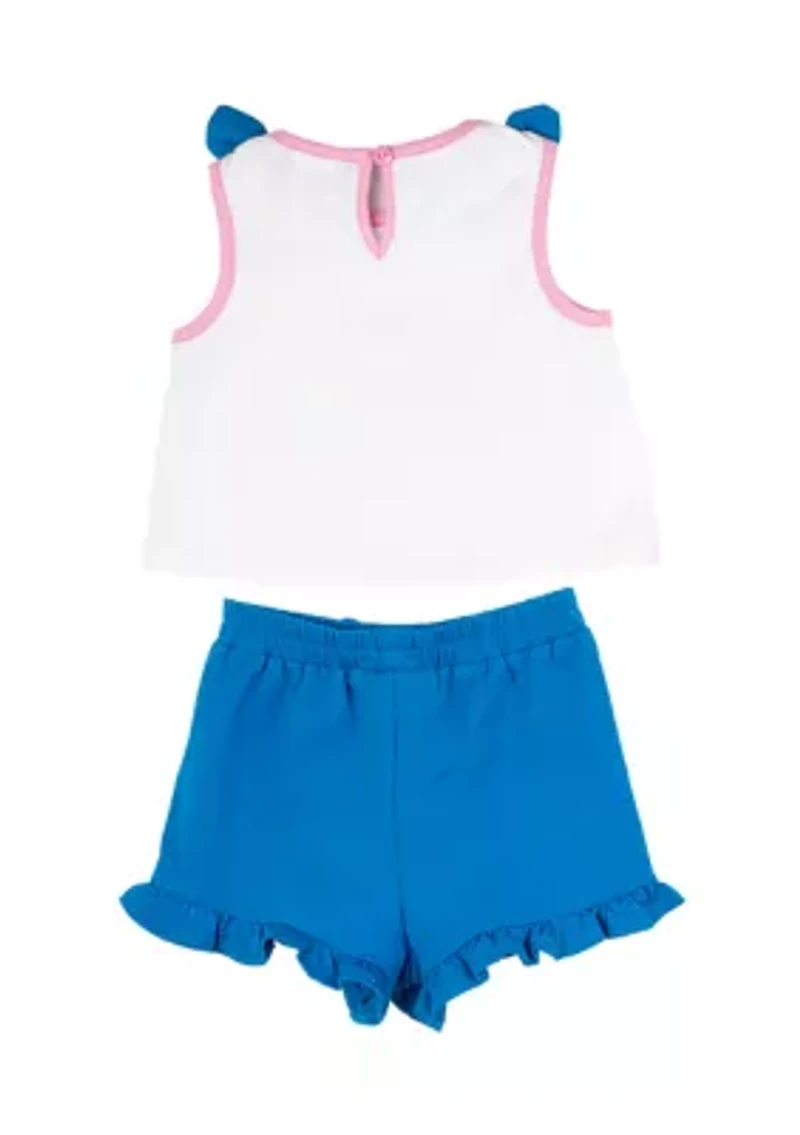 Baby Girls Flamingo Graphic Tank Top and Ruffle Shorts Set