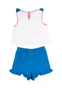 Baby Girls Flamingo Graphic Tank Top and Ruffle Shorts Set