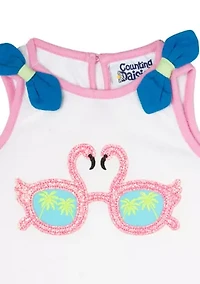 Baby Girls Flamingo Graphic Tank Top and Ruffle Shorts Set
