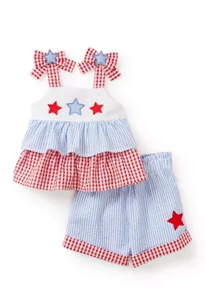 Baby Girls Americana Stars Seersucker Shorts Set