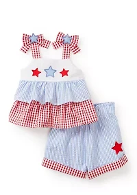 Baby Girls Americana Stars Seersucker Shorts Set