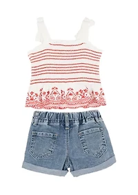 Baby Girls Smocked Tank Top and Denim Shorts Set