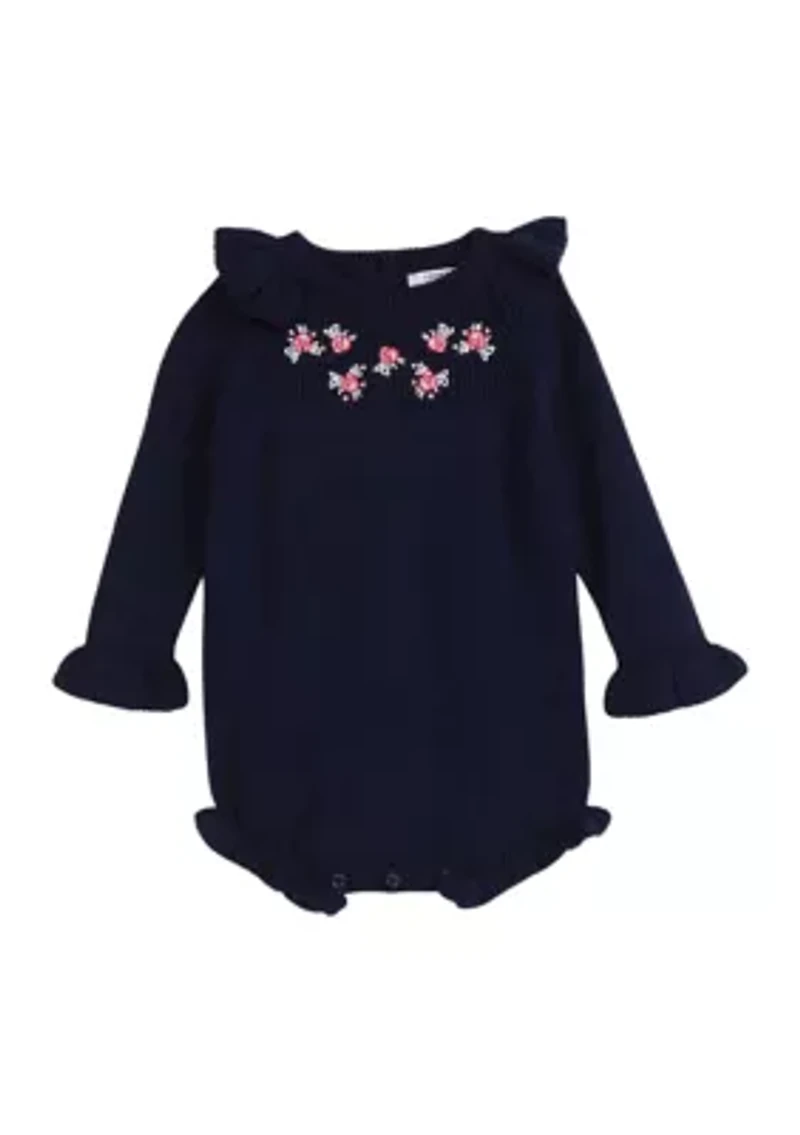 Baby Girls Embroidered Floral Sweater Bodysuit