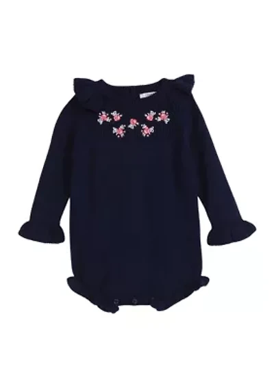 Baby Girls Embroidered Floral Sweater Bodysuit