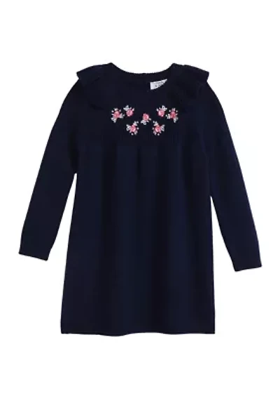 Toddler Girls Floral Embroidered Sweater Dress
