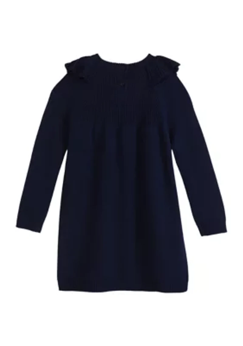 Toddler Girls Floral Embroidered Sweater Dress