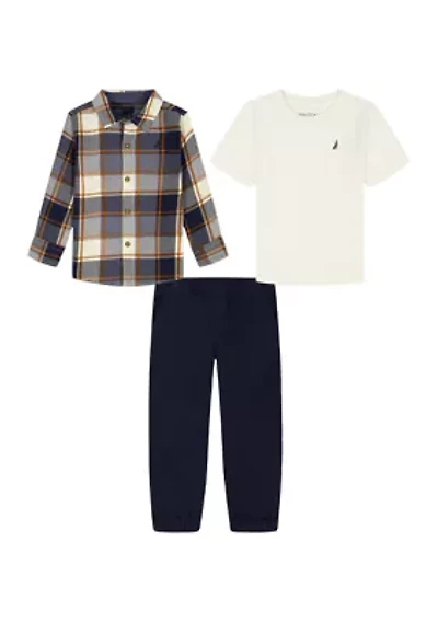 Baby Boys Three Piece Shirt and Woven Pants Set