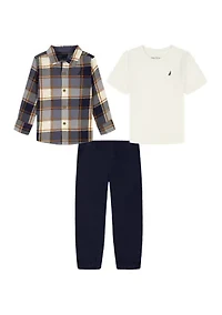 Baby Boys Three Piece Shirt and Woven Pants Set