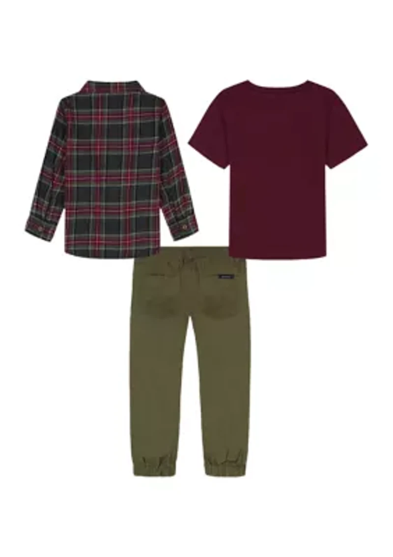Baby Boys Three Piece Shirt and Woven Pants Set