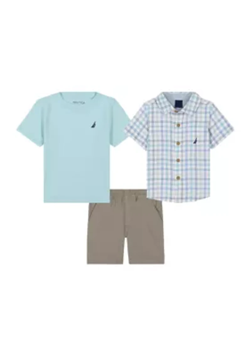 Toddler Boys 3 Piece Button Down Shirt and Shorts Set