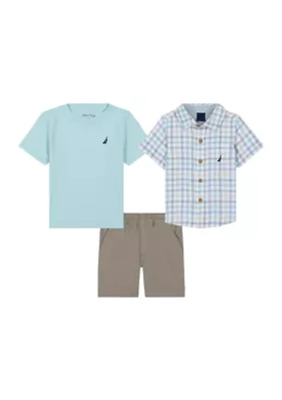 Toddler Boys 3 Piece Button Down Shirt and Shorts Set