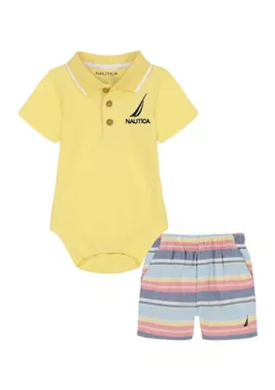 Baby Boys Polo Bodysuit and Printed Shorts Set