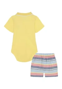 Baby Boys Polo Bodysuit and Printed Shorts Set