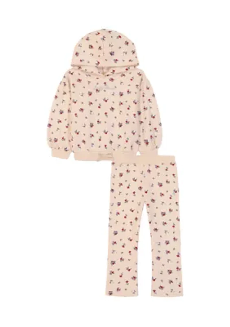 Toddler Girls Floral 2-Piece Fleece Hoodie and Jogger Set