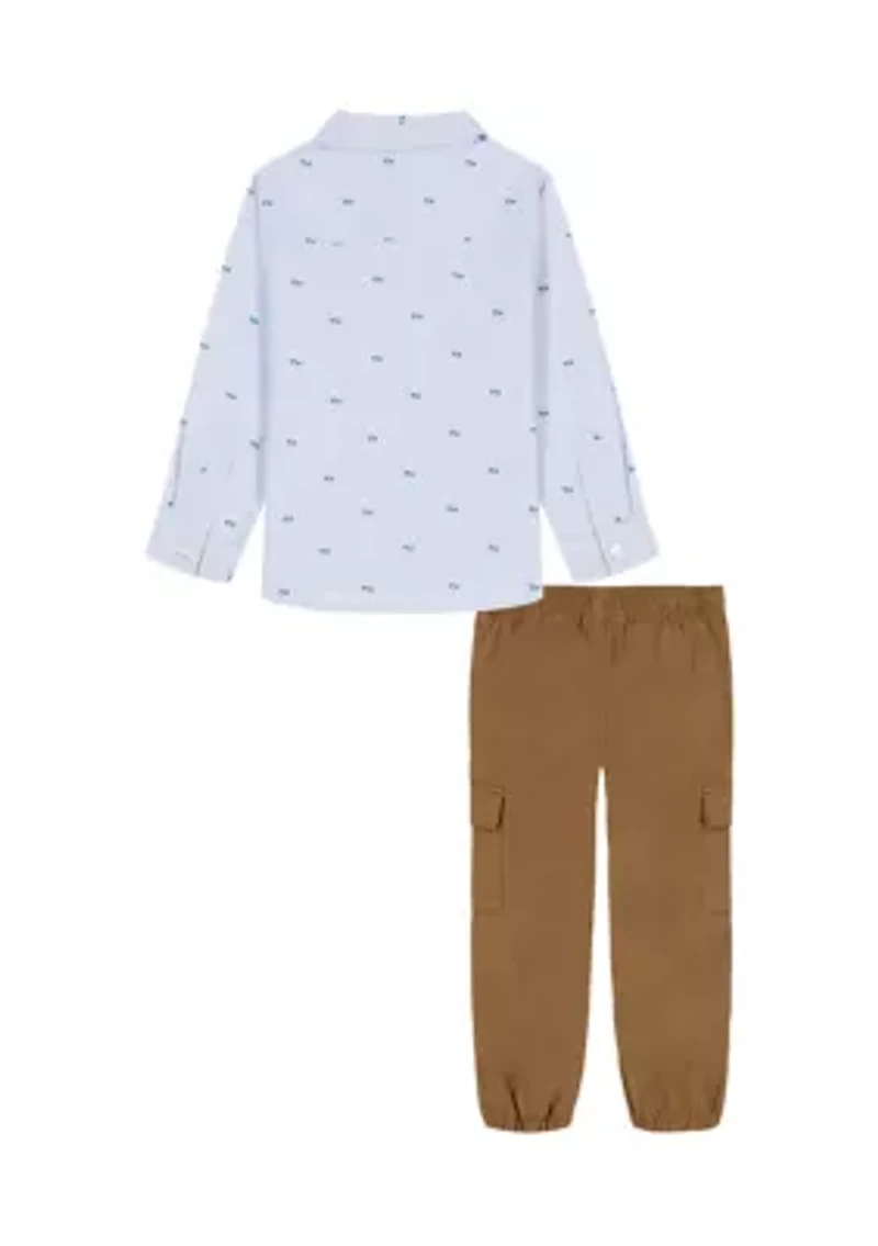 Toddler Boys Printed Dress Shirt and Cargo Jogger Set