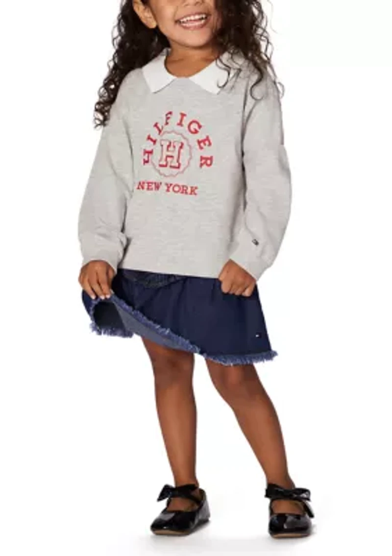 Girls 7-16 Varsity Shirt and Denim Skirt Set