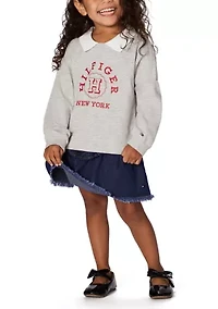 Girls 7-16 Varsity Shirt and Denim Skirt Set
