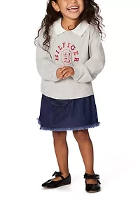 Girls 7-16 Varsity Shirt and Denim Skirt Set