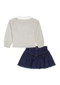 Girls 7-16 Varsity Shirt and Denim Skirt Set