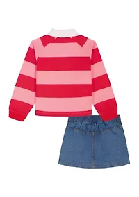Girls 4-16 Striped Polo Shirt and Denim Skirt Set