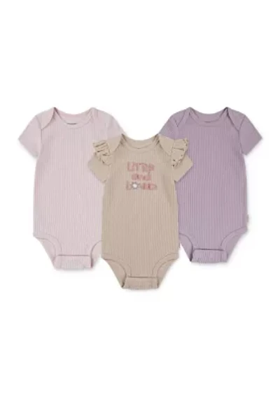 Baby Girls Short Sleeve Graphic Bodysuits - 3-Pack