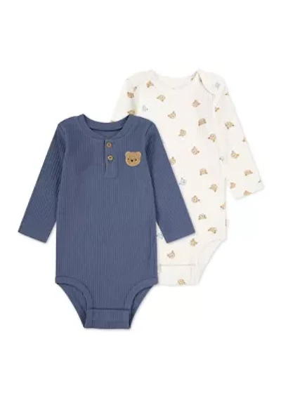 Baby Boys Long Sleeve RIbbed Bodysuits - 2-Pack