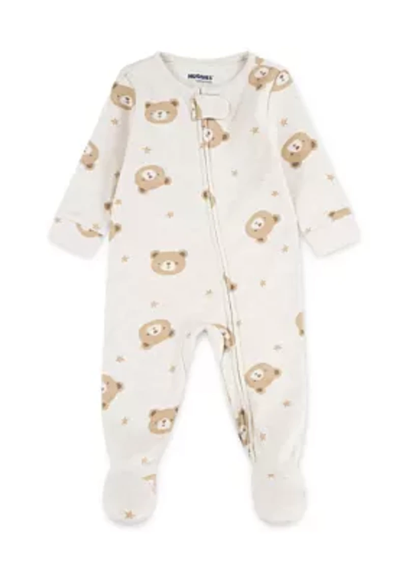 Baby Boys Bear Printed Footed Coverall
