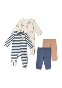 Baby Boys Bear Printed Footed Coverall