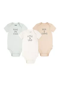 Baby Neutral Short Sleeve Graphic Bodysuits - Set of 3